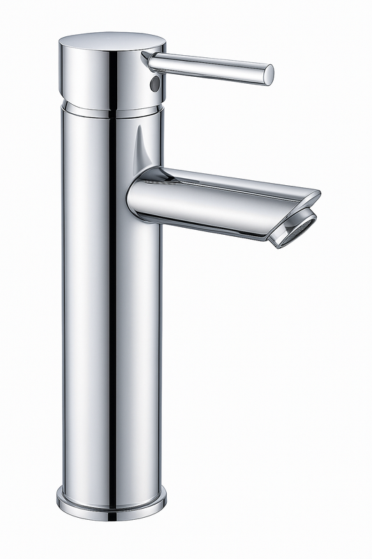 VanityBathroom Waterfall Spout Faucet with Chrome Polish, Short Bathroom Tap Mixer with UK Standard Hoses