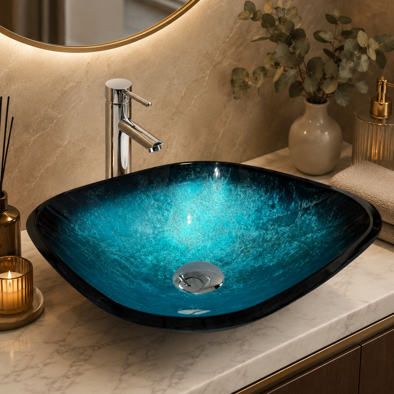 VanityBathroom Rialto Oval Marble Effect Glass Bowl Basin – Bathroom Countertop Sink